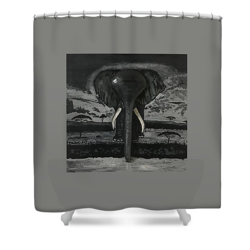  Shower Curtain featuring the painting Elephant Glory by Charles Young