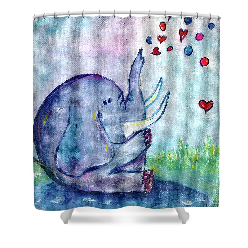 Elephant Shower Curtain featuring the painting Elephant Love by Roxy Rich