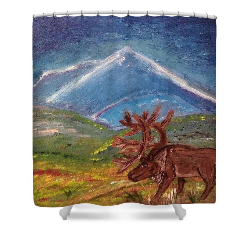 Elk Shower Curtain featuring the painting Elk Mountain by Andrew Blitman