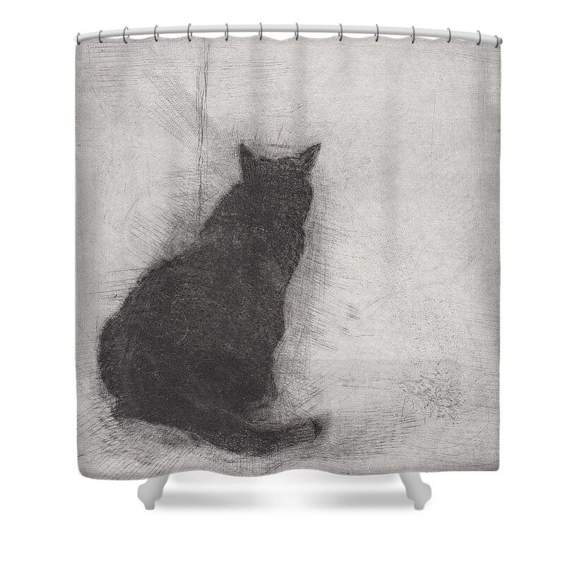Cat Shower Curtain featuring the drawing Ellen Peabody Endicott - etching by David Ladmore