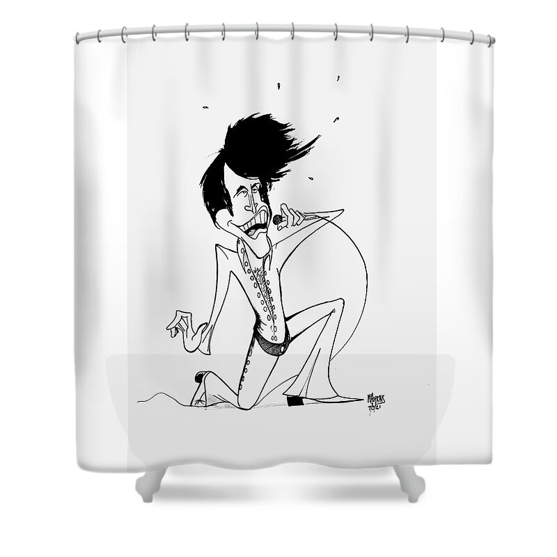 Elvis Shower Curtain featuring the drawing Elvis '71 by Michael Hopkins