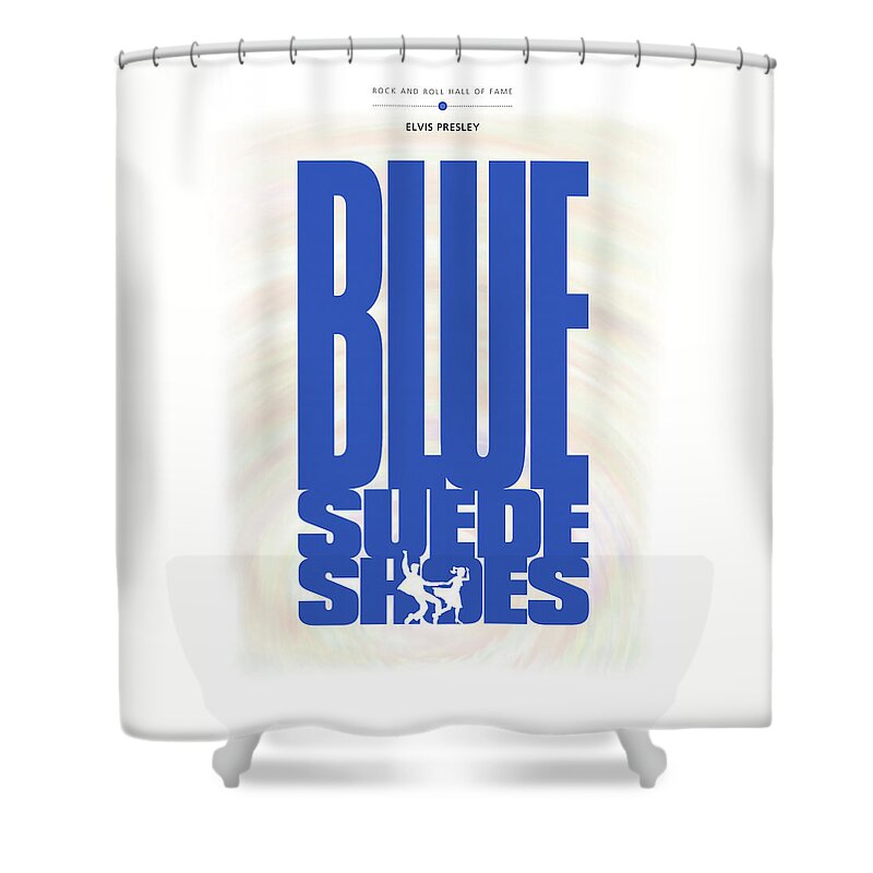 Rock And Roll Hall Of Fame Poster Shower Curtain featuring the digital art Elvis Presley - Blue Suede Shoes by David Davies