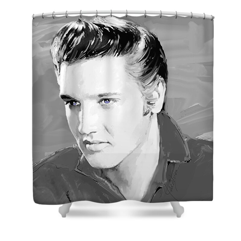 Elvis Presley Shower Curtain featuring the painting Elvis Presley I Silver by Jackie Medow-Jacobson