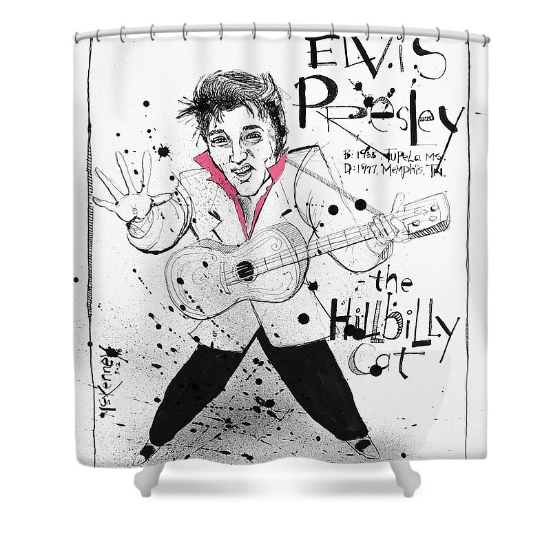  Shower Curtain featuring the drawing Elvis Presley by Phil Mckenney