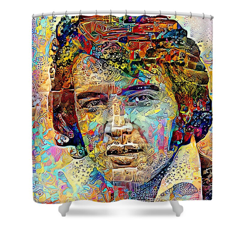 Wingsdomain Shower Curtain featuring the photograph Elvis Presley The King of Rock And Roll in Eclectic Vibrant Colorful Motif 20210207 by Wingsdomain Art and Photography