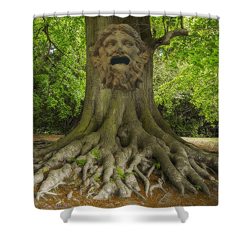 Digital Shower Curtain featuring the digital art EMA Tree Face by Cindy's Creative Corner