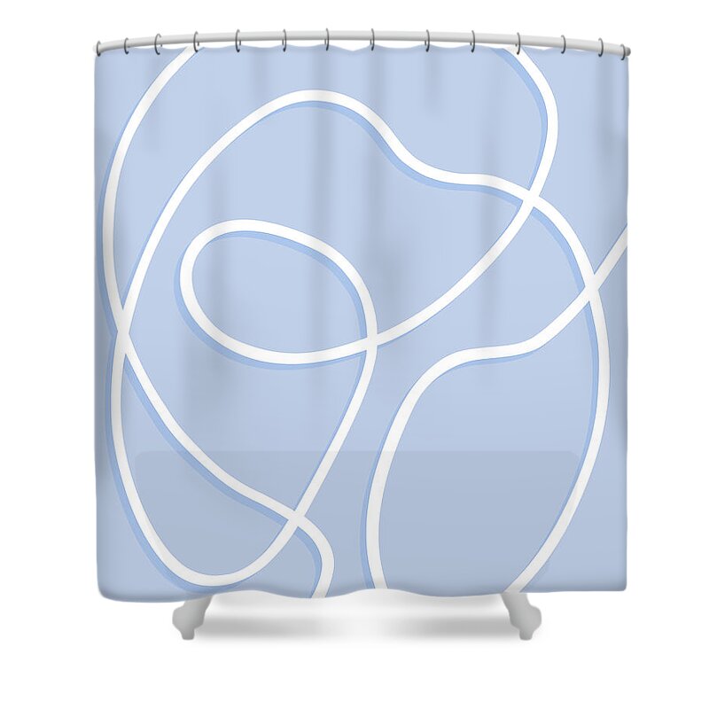 Nikita Coulombe Shower Curtain featuring the painting Embrace 1 in blue by Nikita Coulombe