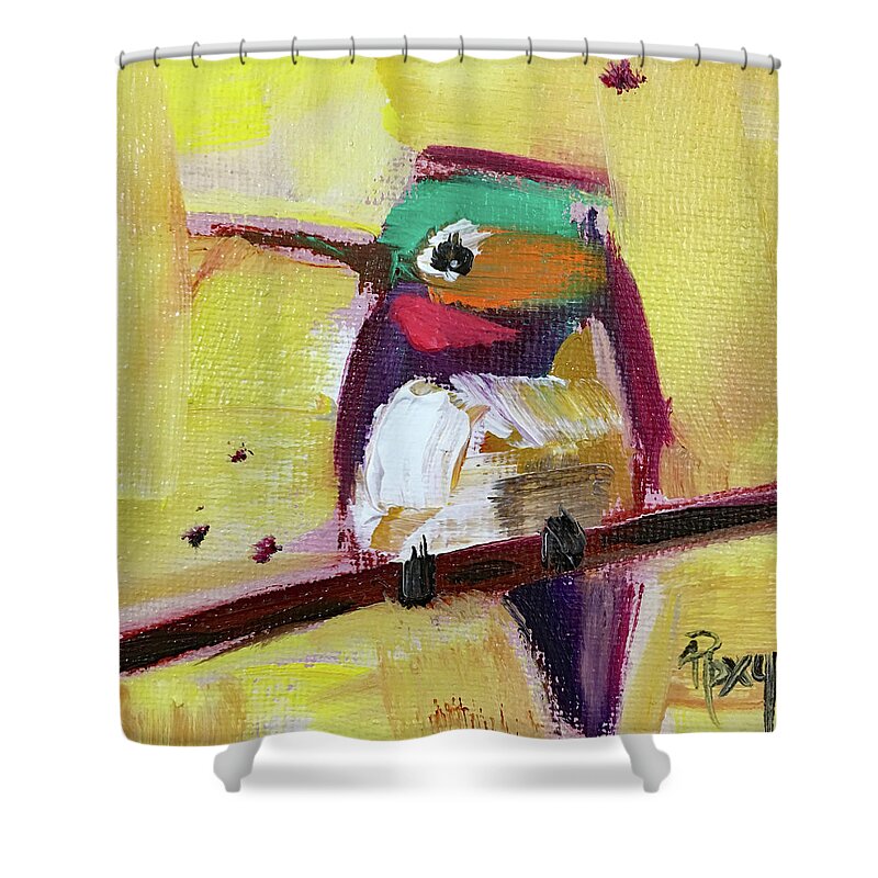 Hummingbird Shower Curtain featuring the painting Emerald Crested Hummingbird by Roxy Rich