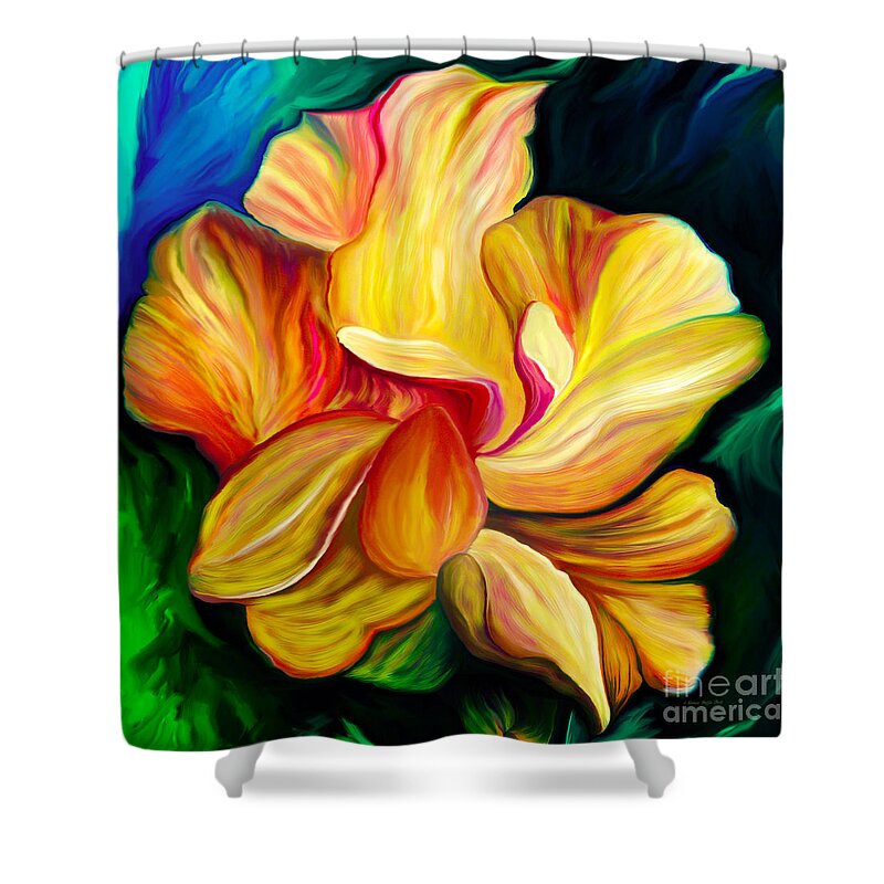 Hibiscus Painting Shower Curtain featuring the painting Emergence II by Patricia Griffin Brett