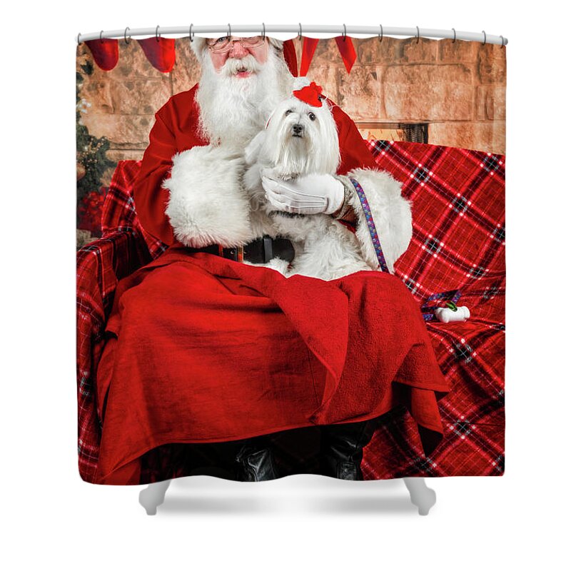 Emmy Shower Curtain featuring the photograph Emmy with Santa 1 by Christopher Holmes