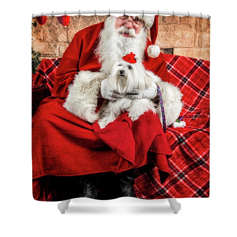 Emmy Shower Curtain featuring the photograph Emmy with Santa 2 by Christopher Holmes
