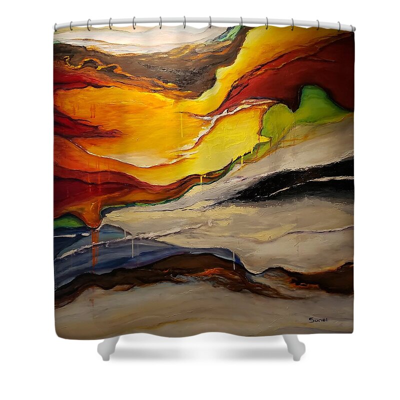 Colorful Shower Curtain featuring the painting Emotional Overflow by Sunel De Lange