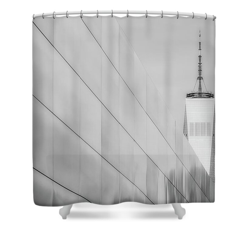 Wtc Shower Curtain featuring the photograph Empty Sky And WTC BW by Susan Candelario