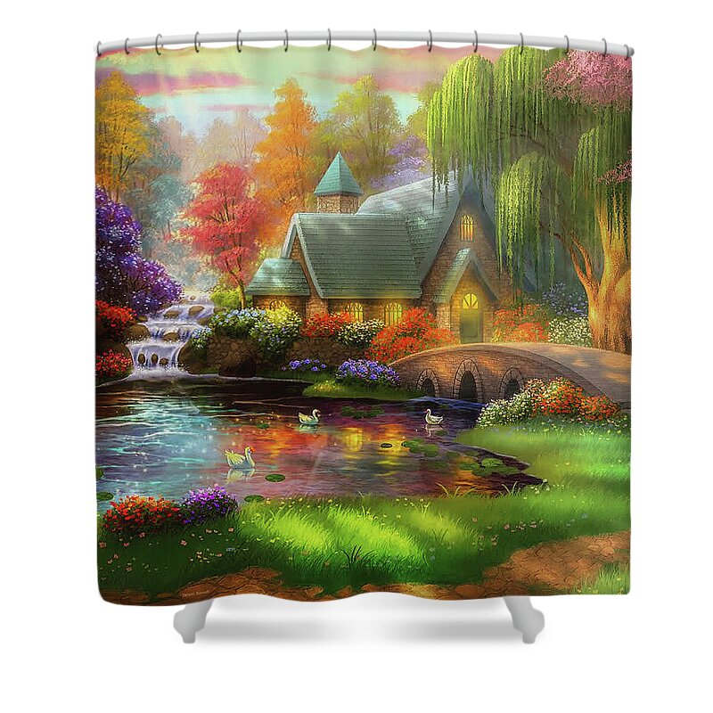 Waterfalls Shower Curtain featuring the digital art Enchanted cottage by Dennis Baswell