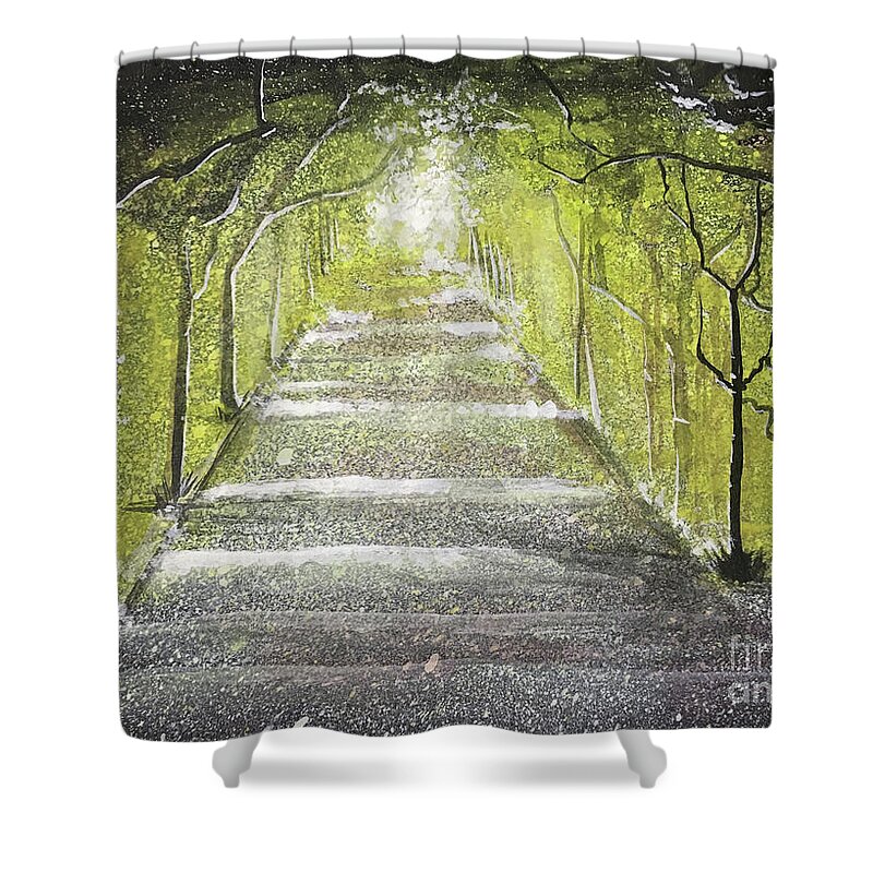 Watercolor On Paper Shower Curtain featuring the painting Enchanted Forest by Remy Francis