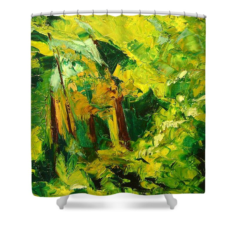 Enchanted Forest Shower Curtain featuring the painting Enchanted Forest by Therese Legere