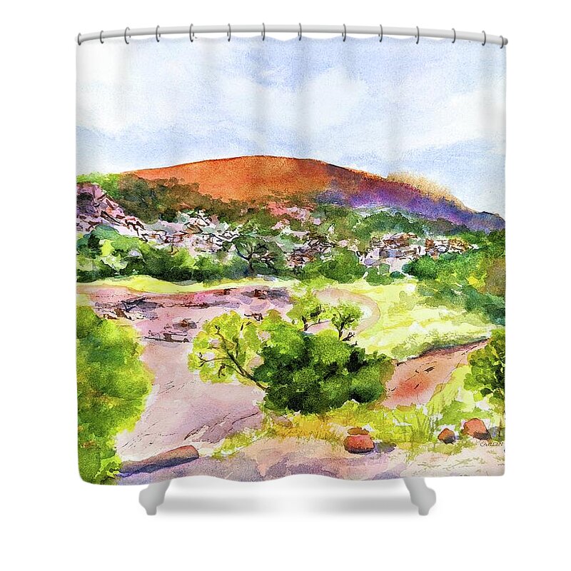 Enchanted Rock Shower Curtain featuring the painting Enchanted Rock Texas by Carlin Blahnik CarlinArtWatercolor