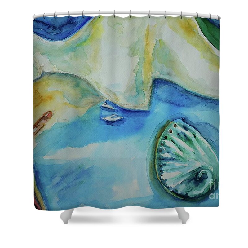 Nature Shower Curtain featuring the painting Enchanted Shipwreck Beach Navagio On Zakynthos Island by Leonida Arte