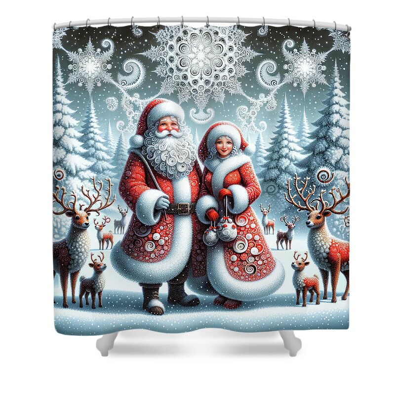 Santa Claus Shower Curtain featuring the digital art Enchanted Winter Whimsy by Bill and Linda Tiepelman