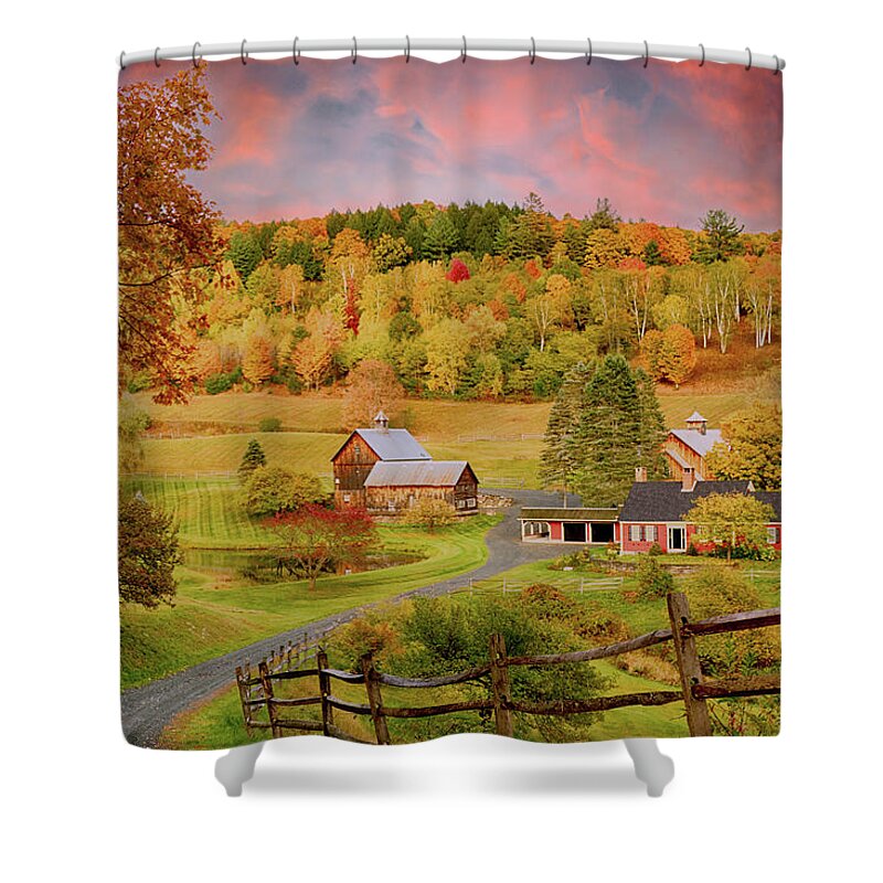 Sleepy Hollow Farm Shower Curtain featuring the photograph End of a Vermont Day in Autumn by Jeff Folger