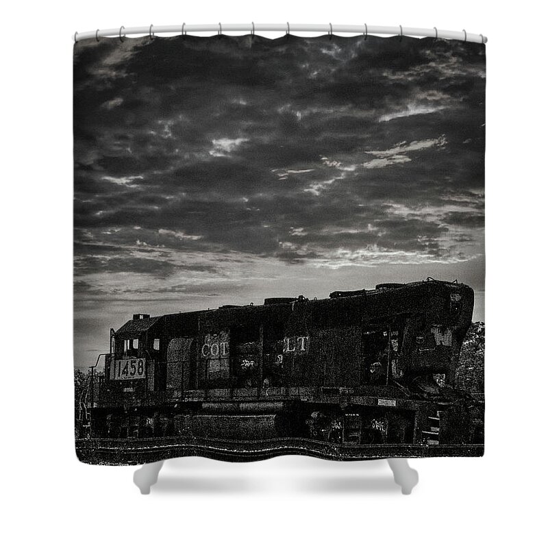 Train Shower Curtain featuring the digital art End Of The Line by Rene Vasquez