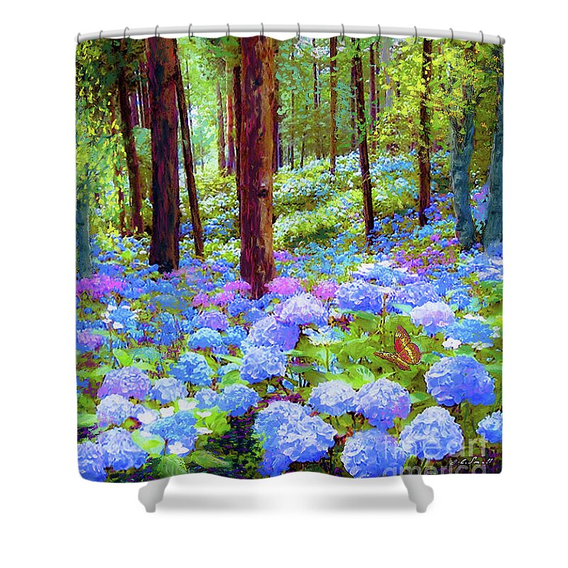 Landscape Shower Curtain featuring the painting Endless Summer Blue Hydrangeas by Jane Small