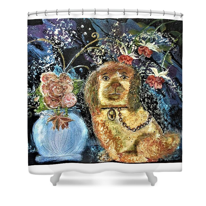 England Staffordshire Dog Shower Curtain featuring the painting England Staffordshire Dog by Lynn Raizel Lane