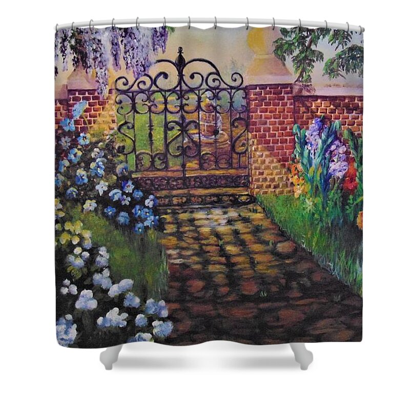 Garden Shower Curtain featuring the painting English Garden by Saundra Johnson