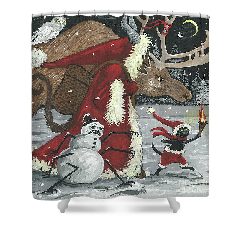 Print Shower Curtain featuring the painting Epic Christmas by Margaryta Yermolayeva