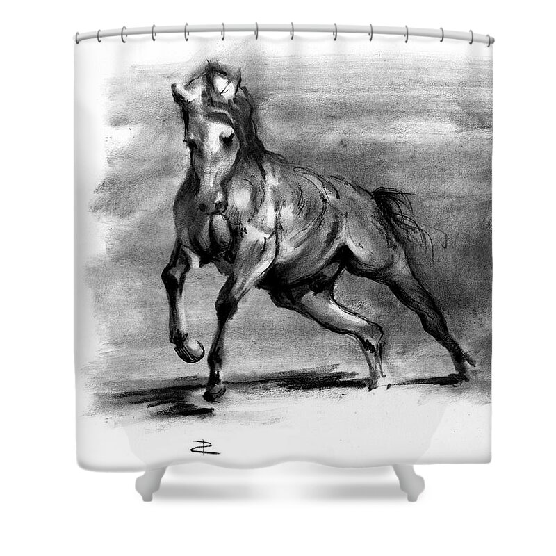 Charcoal Shower Curtain featuring the drawing Equine III by Paul Davenport