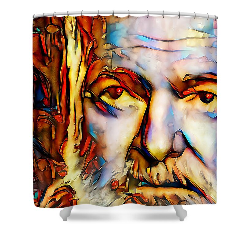 Wingsdomain Shower Curtain featuring the photograph Ernest Hemingway In Vibrant Contemporary Primitivism Colors 20200711 by Wingsdomain Art and Photography