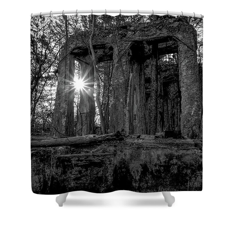 Park Shower Curtain featuring the photograph Estell Manor Bethlehem Loading Company Ruins Black and White by Kristia Adams