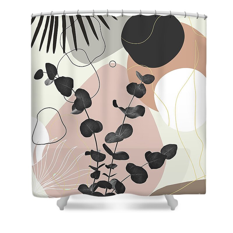 Collage Shower Curtain featuring the mixed media Eucalyptus Fan Palm Finesse #7 #tropical #decor #art by Anitas and Bellas Art