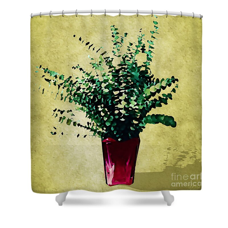 Plants Shower Curtain featuring the painting Eucalyptus In A Red, Glass Vase by Walter Neal