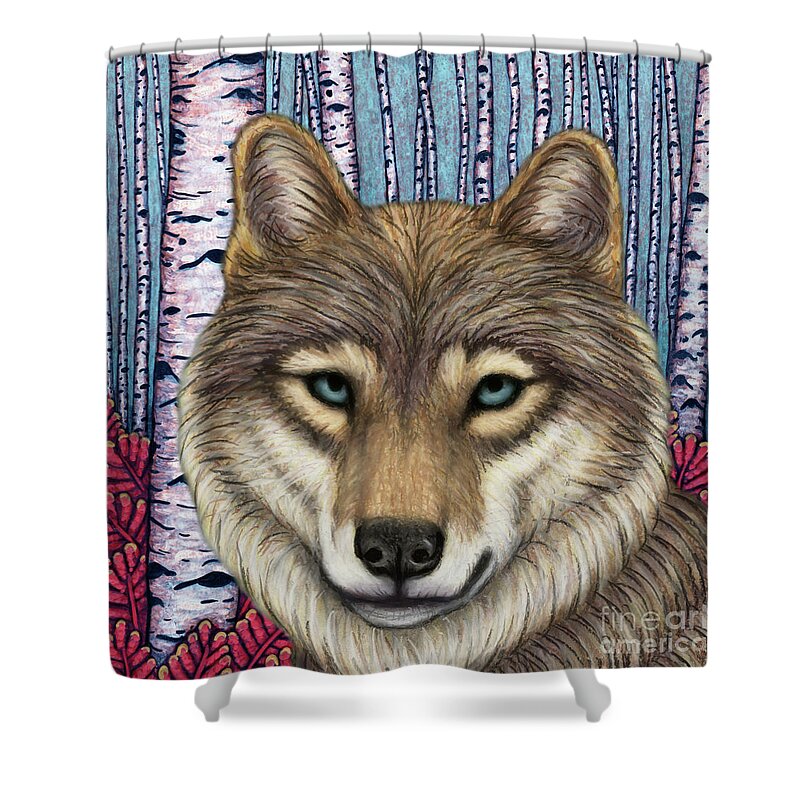 Wolf Shower Curtain featuring the painting Eurasian Forest Wolf by Amy E Fraser