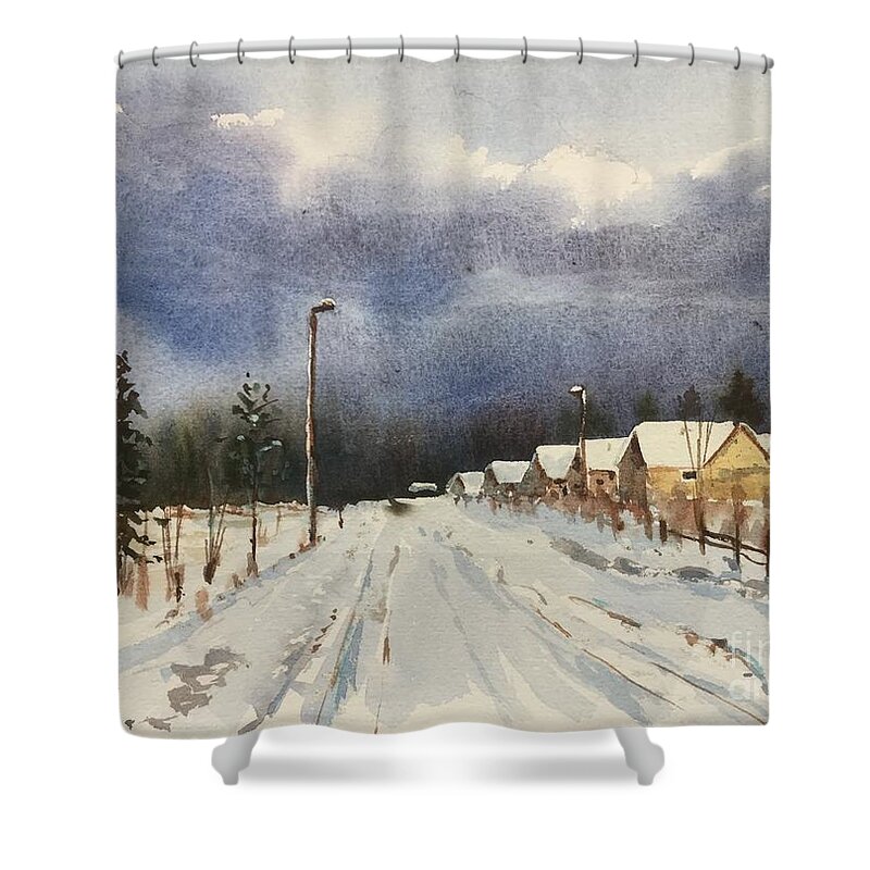  Shower Curtain featuring the painting Evening after the Storm by Watercolor Meditations