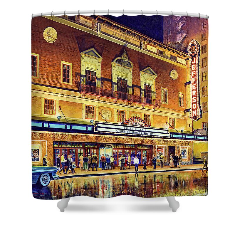 Beaumont Shower Curtain featuring the painting Evening at the Jefferson by Randy Welborn