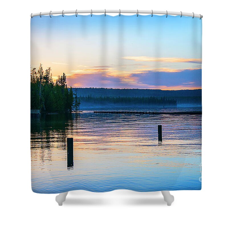 Yellowstone Shower Curtain featuring the photograph Evening falls over Yellowstone Lake by Brenda Kean