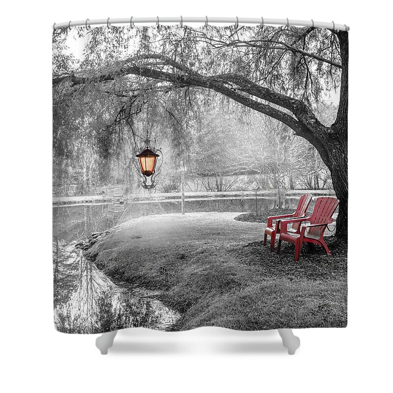 Barns Shower Curtain featuring the photograph Evening Glow Black and White by Debra and Dave Vanderlaan
