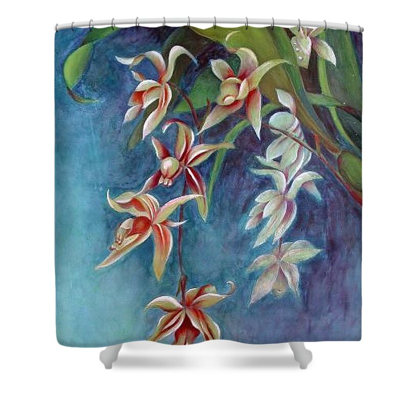 Orchids Shower Curtain featuring the painting Evening Orchids by Vina Yang