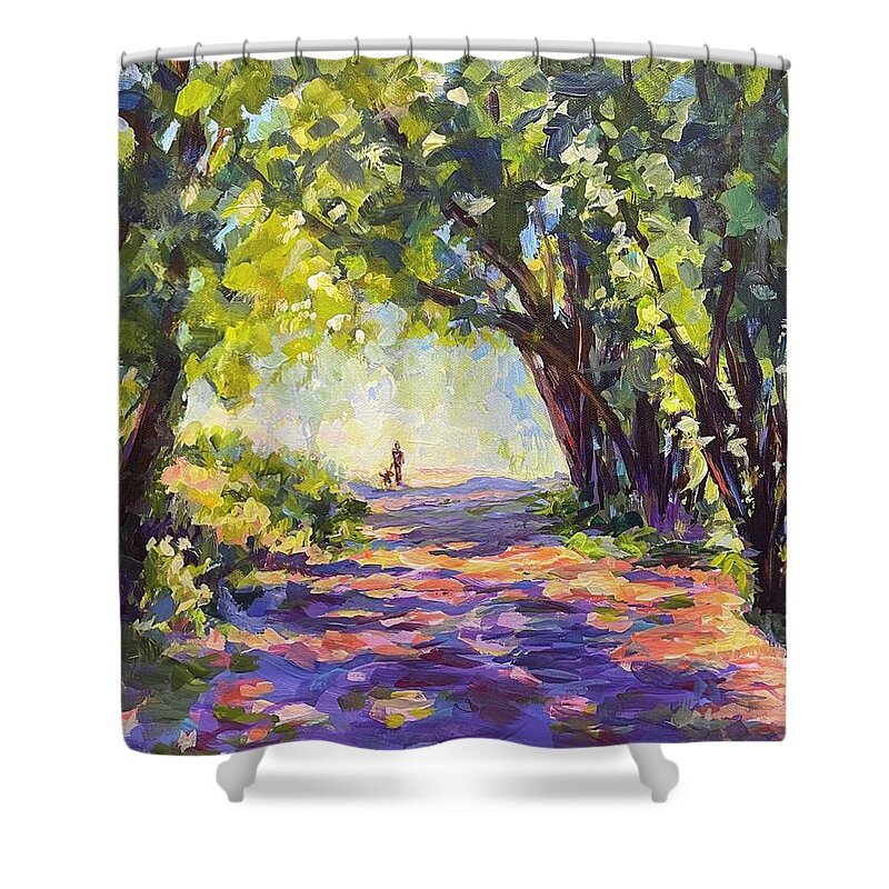 Trees Shower Curtain featuring the painting Evening Walk by Madeleine Shulman