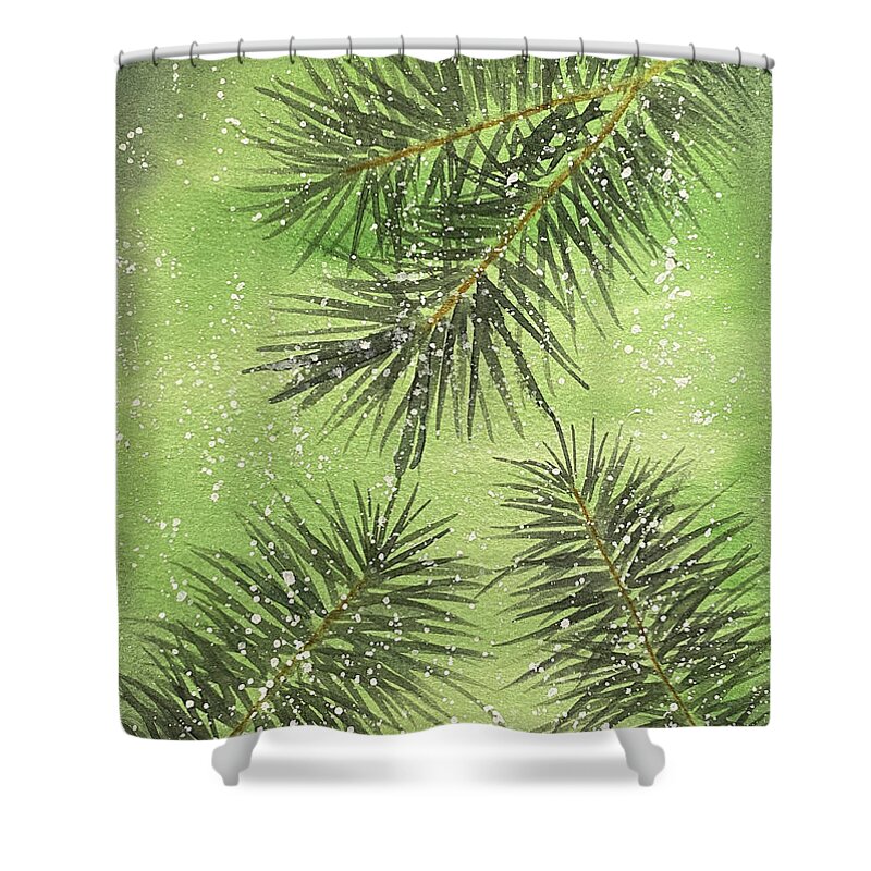 Pine Shower Curtain featuring the painting Evergreen Trio by Lisa Neuman