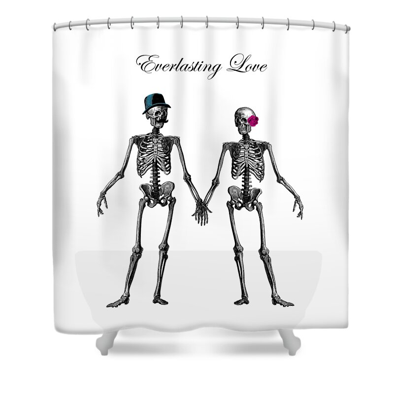 Love Shower Curtain featuring the digital art Everlasting Love Couple skeleton couple by Madame Memento