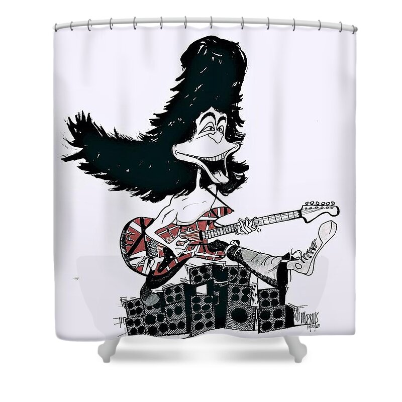 Eddie Shower Curtain featuring the drawing EVH by Michael Hopkins