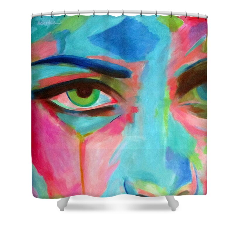 Affordable Original Art Shower Curtain featuring the painting Evocative gaze by Helena Wierzbicki