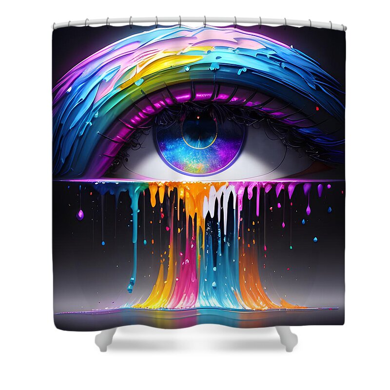 Beautiful Eye Art Shower Curtain featuring the digital art Eye Art with Drip Paint - A Fusion of Color and Emotion by Artvizual