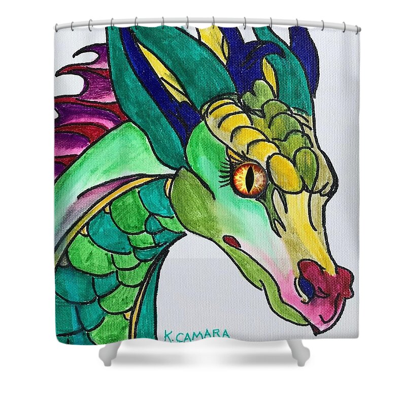 Pets Shower Curtain featuring the painting Eye of the Dragon by Kathie Camara