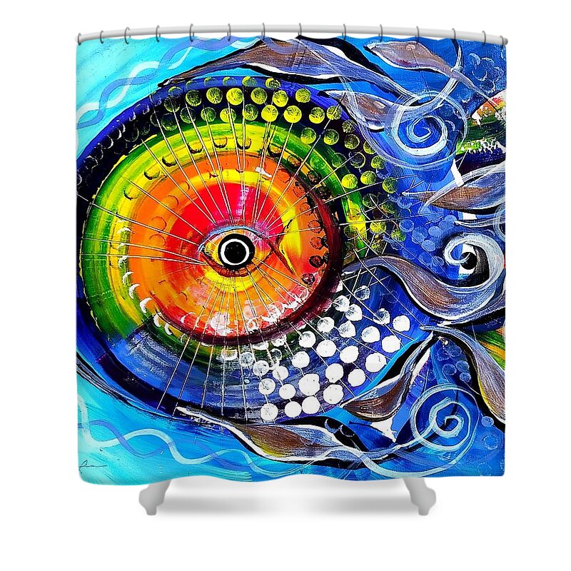 Fish Shower Curtain featuring the painting Eye Sea You Fish by J Vincent Scarpace