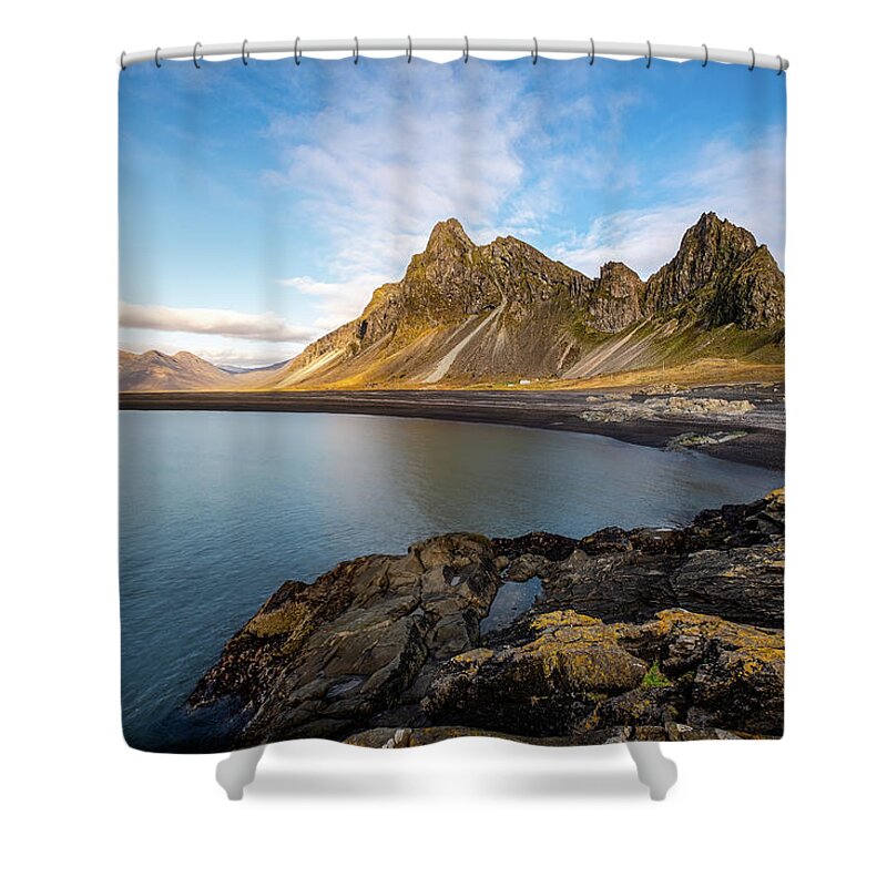 Eystrahorn Shower Curtain featuring the photograph Eystrahorn Mountain in Iceland by Alexios Ntounas