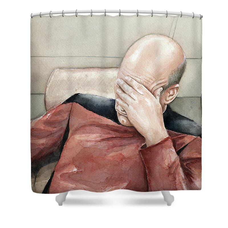 Facepalm Shower Curtain featuring the painting Facepalm by Olga Shvartsur